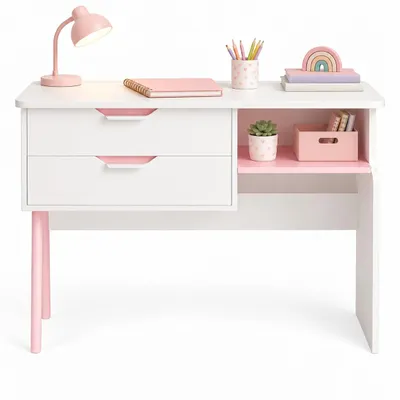 Produktbild von Weiß-rosa Kinder- und Jugendschreibtisch mit Schubladen, 90 cm