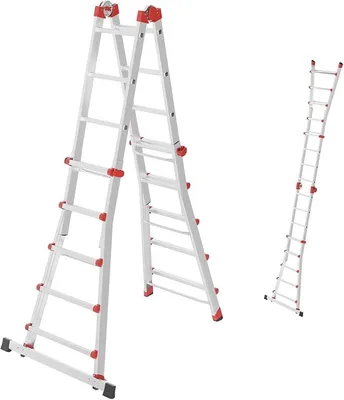Imagen del producto de Silecomplaza M80: Escalera multifuncional de aluminio - Escalera de tijera con 4 x 5 peldaños, con capacidad de carga de hasta 150 kg - Articulaciones de seguridad y agarres de fijación - Altura ajustable por peldaño - Escalera de uso múltiple, resistente a la corrosión - Color: plateado
