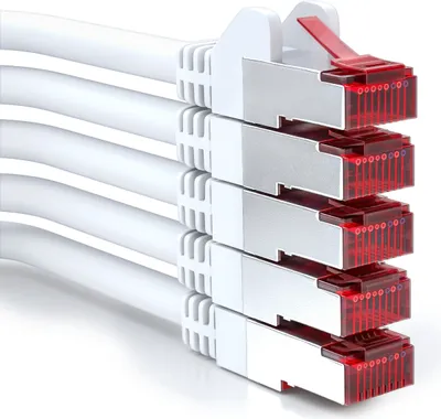 Produktbild von deleyCON 5x 0,5m CAT6 Patchkabel S/FTP PIMF Schirmung CAT-6 RJ45 Netzwerkkabel Ethernetkabel LAN DSL Switch Router Modem Access Point Patchfelder - Weiß