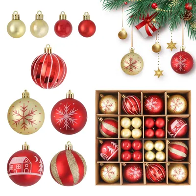 44 Weihnachtskugeln Rot Gold, 6 cm, Kunststoff, Baumschmuck
