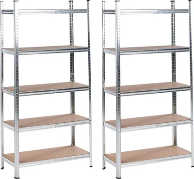 Obrázek produktu pro BELIANI Sada 2 regálů kovová stříbrná venkovní vnitřní zahradní garáž moderní design 5 polic volně stojící zahradní úložný prostor