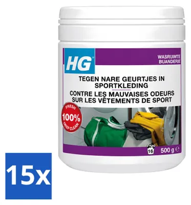 Productafbeelding van 15 x HG Wasverfrisser tegen nare geuren in sportkleding, 500 g - Voordeelverpakking - 15 stuks