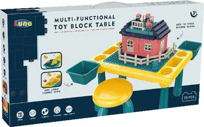 Produktbild von Spieltisch Kinder Spielzeug 76-tlg. mit Hocker Steckbausteinen Spielfiguren +3J