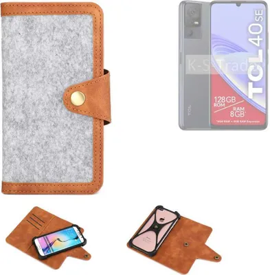 Produktbild von K-S-Trade Handyhülle kompatibel mit TCL 40 SE Schutzhülle Filz-Hülle Kunst-Leder hellgrau braun (1x)