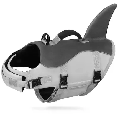 Produktbild von Hunde Schwimmweste mit Haifischflosse, verstellbar, aus Oxford-Gewebe mit Auftriebshilfe für Wasseraktivitäten