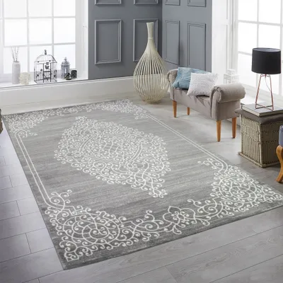 Immagine prodotto di Tappeto moderno Tappeto orientale con ornamenti in filato glitterato grigio crema Dimensioni - 200 x 280 cm