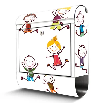 Produktbild von Edelstahl Briefkasten mit Zeitungsfach Happy Kids großer Design Postkasten rostfrei, A4 Einwurf [BKGE2 10250]