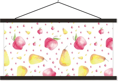 Produktbild von MuchoWow® Textilposter Obst - Aquarell - Weiß 60x30 cm mit schwarzem Rahmen - Textilien