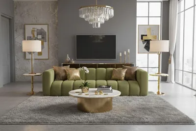 Productafbeelding van Kaiser Möbel bank, Grand model, vierpersoons, bekleding: veloursstof Salvador, kleur: olijfgroen
