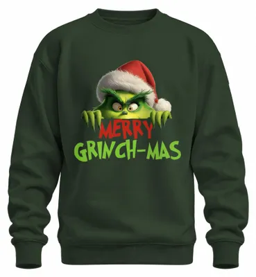 Productafbeelding van Merry Grinch-Mas, een grappig kersttrui met het thema Grinch, in flessen groene kleur, maat L