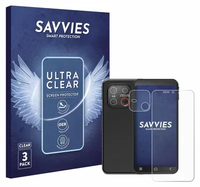 A product shot showing the packaging for screen protectors and two smartphones with screen protectors applied.