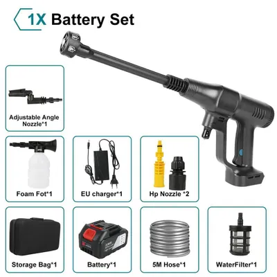 Immagine prodotto di Idropulitrice portatile a batteria da 18 V - Idropulitrice manuale senza fili - Portata 4,1 l/min - Tubo flessibile da 5 m - 1 batteria - Spina UE - Nero