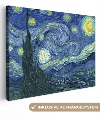 Produktbild von MuchoWow® - Leinwandbilder - Sternennacht - Gemälde - Alte Meister - Vincent van Gogh, Wandbild, Wanddeko Bilder Wohnzimmer, 80x60 cm