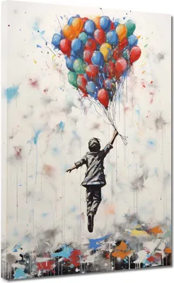 Produktbild von Junge Street Art abstrakt mit LuftballonsLeinwandbild Wandbild Kunstdruck XL Deko: 120x160x4cm