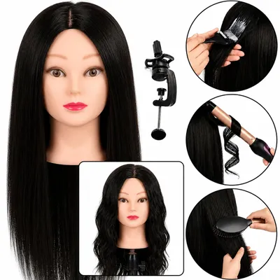Image de Tête d’apprentissage Jessica 65 cm black, cheveux naturels + support - Tête à coiffer professionnelle pour entraînement coiffure, productTiles.product.images.aiGenerated
