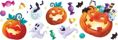 Produktbild von Wandaufkleber Dekoration Wand Ornament Halloween Kürbisse Geister Süßigkeiten