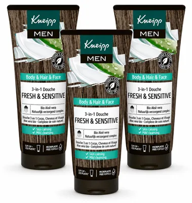 Obrázek produktu pro 3 kusy sprchového gelu Kneipp MEN 3 v 1, Fresh & Sensitive - 200 ml - výhodná balení