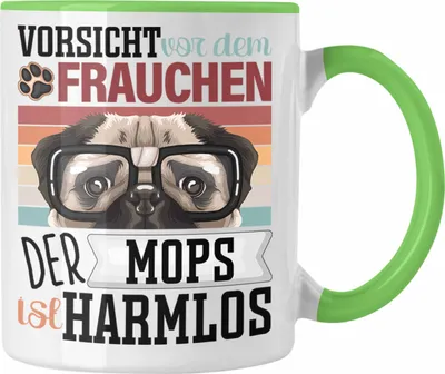 Produktbild von Trendation - Mops Besitzerin Frauchen Tasse Geschenk Lustiger Spruch Geschenkidee Vorsicht Vor Dem Frauchen (Grün)