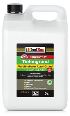 Isolbau 5 L Tiefengrund Konzentrat 1:4 - Verdünnbarer Acryl-Grund für Innen & Außen - Grundierung für Beton, Putz, Gips uvm