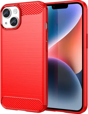 Produktbild von iPhone 14 Plus Hülle, Carbon-Faser TPU Silikon Stoßfest Schutzhülle für iPhone 14 Plus Rot