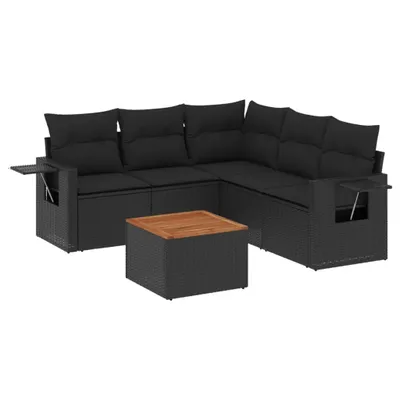 Produktbild von 6-tlg. Garten-Sofagarnitur mit Kissen Schwarz Poly Rattan
