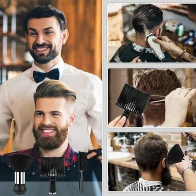 Produktbild von 3 Stück Friseurbürste, Nackenpinsel Set,Friseurbürste, Friseurzubehör, tragbare Friseurbürste, professionelle Friseur-Nackenbürste, Nackenbürste, Friseur-Staubbürste für Styling Barber Shop