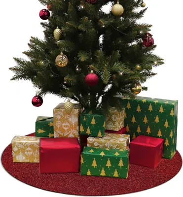 Produktbild von Primaflor Weihnachtsbaum Unterlage GLIMMER - Rund - Rot - Ø 50cm - B1 Tannenbaumdecke, Decke für Weihnachtsbäume - Tannenbaum Bodenmatte