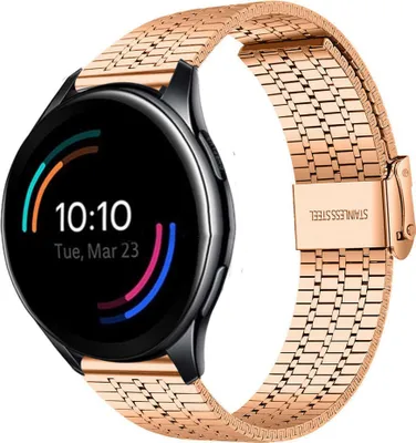 Produktbild von Strap it - Stahlarmband - Kompatibel mit OnePlus Watch Armband - Ersatzarmband Edelstahl - Verstellbarer Verschluss - Armband für Smartwatch - für Armband Rosa Gold