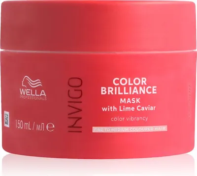 A red jar of Wella Professionals Invigo Color Brilliance Mask with Lime Caviar.