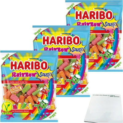 Produktbild von Haribo Rainbow Sauer Tropical Pfirsich Erdbeere Apfel Geschmack 3er Pack (3x160g Packung) + usy Block