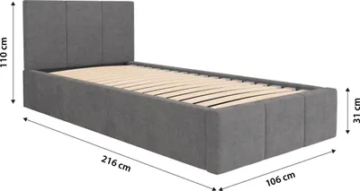 Produktbild von Muralo POLSTERBETT für Schlafzimmer Polsterbett mit Bettkasten und Gasdruckfeder Bett mit Polsterkopfteil Einzelbett 90x200 Bett mit Stauraum Grau