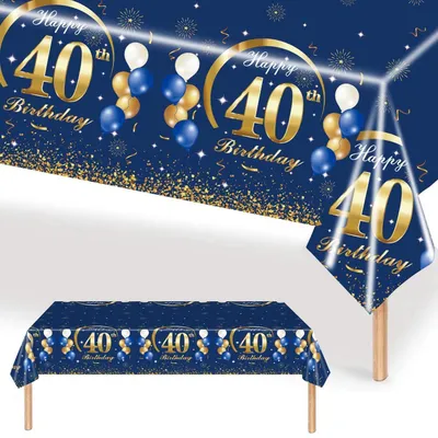 Produktbild von Tischdecke 40. Geburtstag 137x274cm Blau Gold Rechteckig