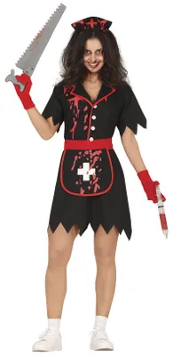 Productafbeelding van Zombie-verpleegster, horror, Halloween, dokter kostuum, bloedig, carnavalsoutfit, maat: 38 - 40 (M), kleur: zwart