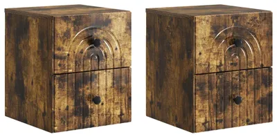 Image de vidaXL Table de chevet murale, lot de 2, bois d'ingénierie en chêne fumé