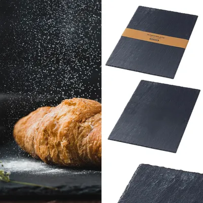 Produktbild von Schieferplatte 45x30cm 2er Set Tischuntersetzer Steinplatte Servierplatte Untersetzer Naturstein