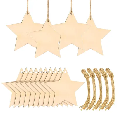 Imagen del producto de Adornos navideños de madera con forma de estrella, diseño natural - Set de 50 - Adornos de madera de 8 cm para el árbol de Navidad