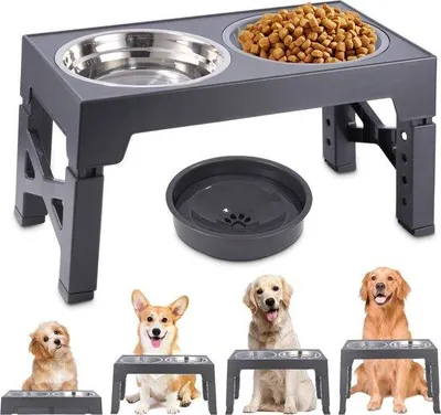 Image de Gamelle réglable pour la nourriture et l'eau avec support pour animaux de compagnie, réglable en hauteur