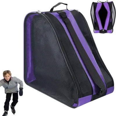 Produktbild von Rollschuhtasche 38x25x36 cm - Rollschuhtasche für Inlineskates Schlittschuhe Eishockeyschuhe - verstellbarer Schultergurt - Dunkelviolett