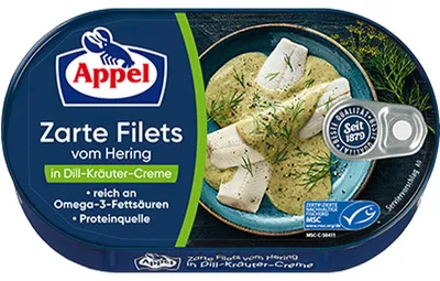 Zdjęcie produktu dla Appel delikatesowe filety śledziowe w śmietanie z ziołami i koperkiem 200g
