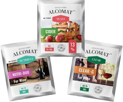 Zdjęcie produktu dla SET Alcomat Cider Drożdże + substancje odżywcze + środki klarujące | Drożdże fermentacyjne Drożdże destylacyjne Drożdże winne | do wina, cydru | Nutri Duo | Clear-G