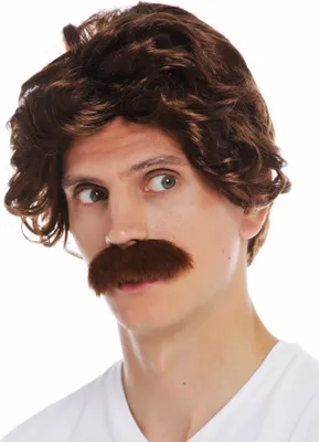 Produktbild von WIG ME UP Perücke Schnauzbart Braun 70er Retro Cop 7090-FR33A