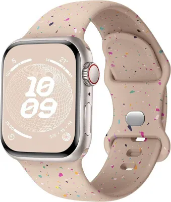 Image de Bracelet pour Apple Watch Series Ultra 2/3, 11, 10, 9 8 SE 7 6 5 4 3 2 1 46mm-45mm-44mm-42mm-49mm, Silicone Rose Motif Tacheté