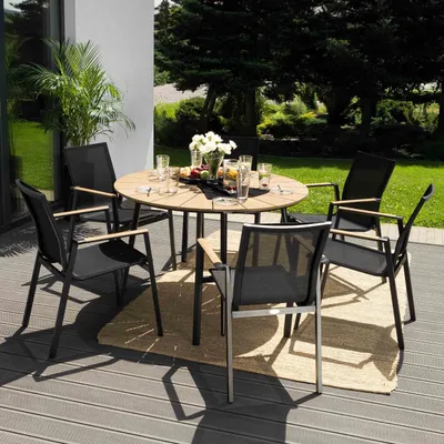 Produktbild von di volio Gartenmöbel AREZO, Set - runder Gartentisch mit 6 Stühlen, Essgruppe für 6 Personen, aus hochwertigen Materialien, bequem & wetterfest