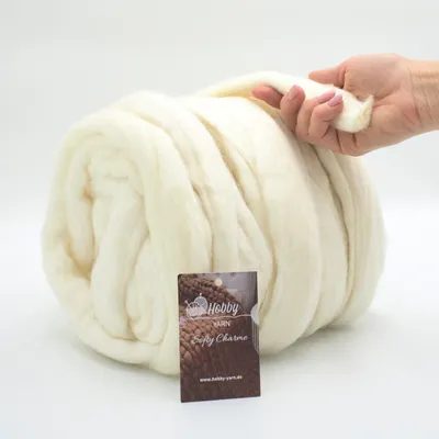 Produktbild von Hobby YARN - Softy Charme – 100% Schurwolle, 1kg, XXL Merino Filzwolle, extra dickes Filzgarn zum Trocken- & Nassfilzen 34199 Snowdrift