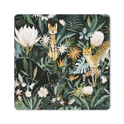 Produktbild von MuchoWow® Mauspad Mousepad Dschungel - Panther - Leopard - Pflanzen 20x20 cm - Mousepads - Maus Mat - Pad - Mausunterlage - Desk Mat - Bureauartikeln