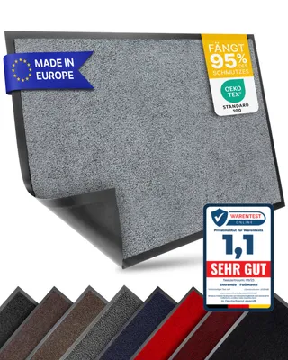 Produktbild von Entrando Schmutzfangmatte, Grau, 60x90 cm, rutschfest, für Innen & Außen, 100% Polypropylen, 7mm, fußbodenheizungstauglich, schwer entflammbar (Efl)