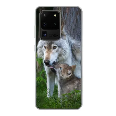 Produktbild von MuchoWow® Handyhülle Schutzhülle Hülle für Samsung Galaxy S20 Ultra Wolf - Moos - Wald - Welpe Silikon Softcase Handy Hülle - Karteninhaber