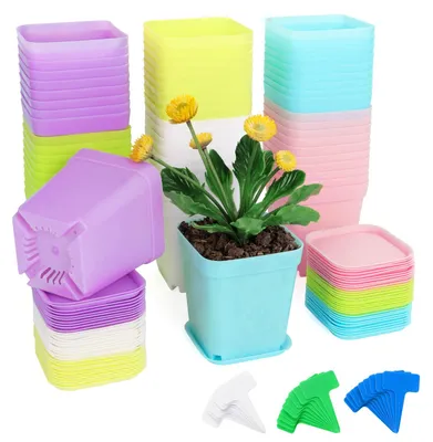 Imagen del producto de 60 macetas pequeñas de plástico, de 7 cm de diámetro, para jardín y oficina