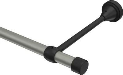 Produktbild von Interdeco Gardinenstange / Vorhangstange Chrom matt / Schwarz, Typ Primus Lucan (Kappe), 16 mm Ø 1-läufig, 160 cm