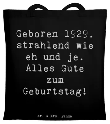 Produktbild von Mr. & Mrs. Panda Tote Bag Spruch 1929 Geburtstag - Schwarz - Geschenk, Geburtstagsgeschenk, Tragetasche, Geburtsjahr, einkaufsshopper, Glückwunsch, Shopping Tasche, Alter